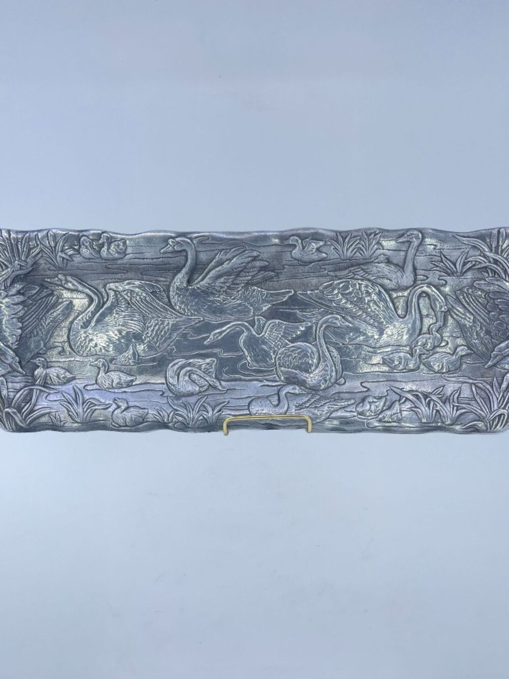 vintage arthur court embossed swan serving tray cast aluminum 1989